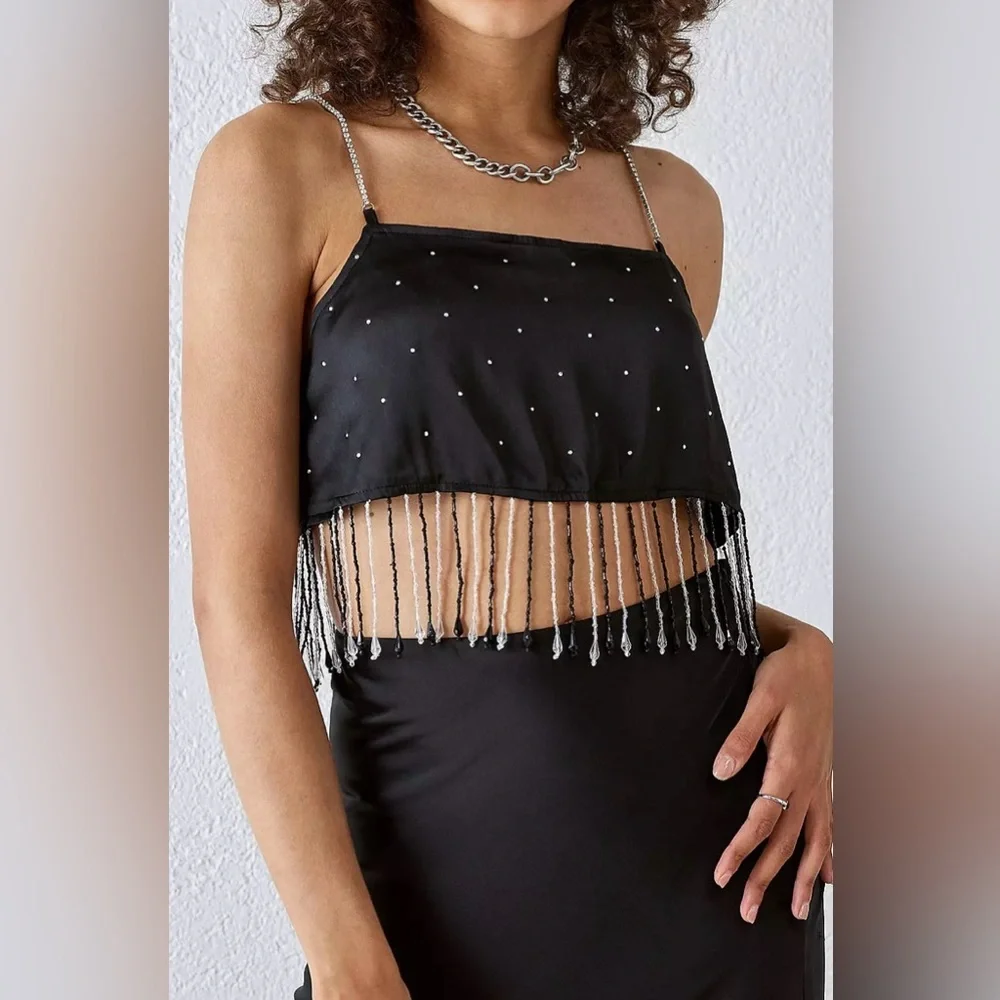 Urban Outfitters Milina Embellished Cami Top black size L - Picture 1 of 8